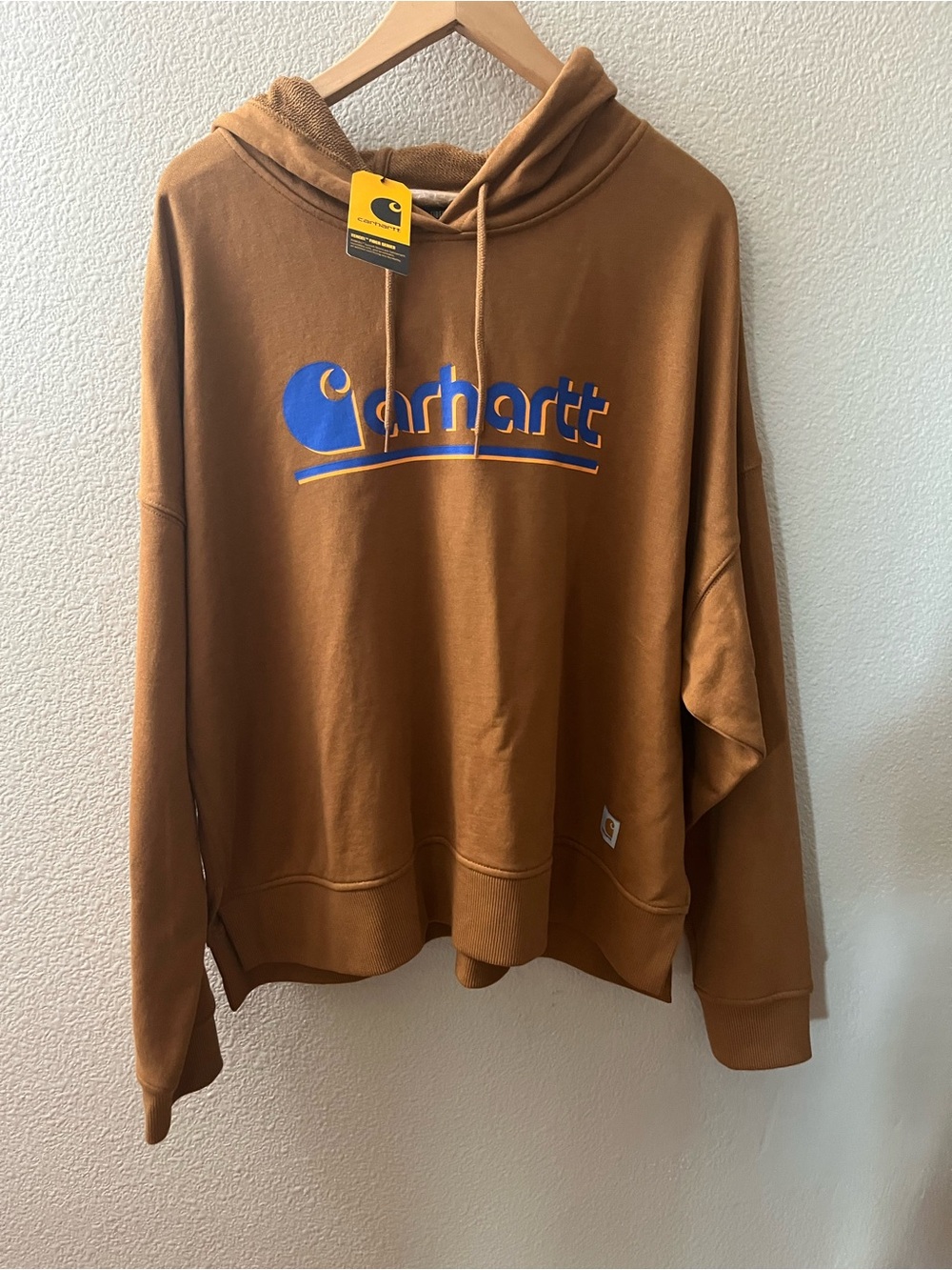 Carhartt Oversized Cropped Graphic Logo Brown Hoodie Size XL Womens